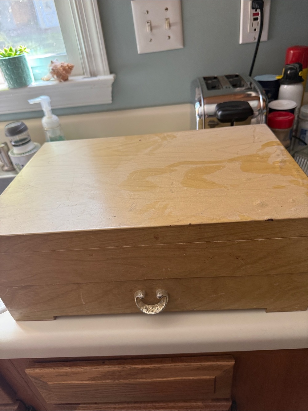 Wooden Flatware Storage Box in Light Brown